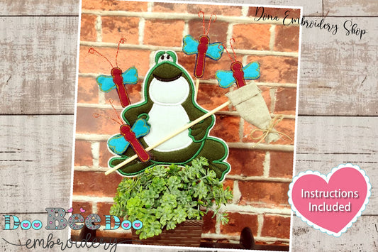 Dragonfly Frog Catcher Ornament - ITH Project - Machine Embroidery Design