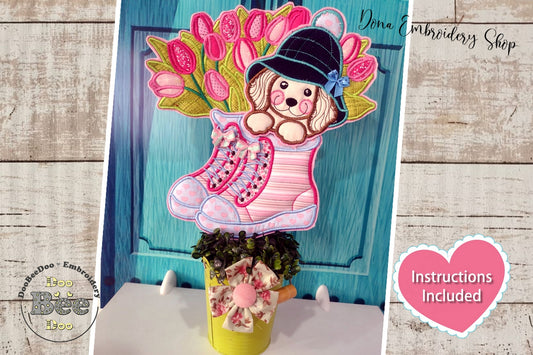 Cute Dog inside the boot Ornament - ITH Project - Machine Embroidery Design