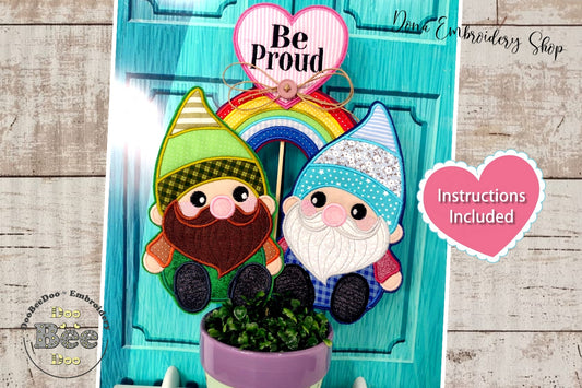 LGBT Gnome Couple Ornament - ITH Project - Machine Embroidery Design