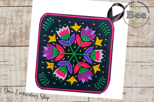 Folk Flowers Hot Pot Rest - ITH Project - Machine Embroidery Design
