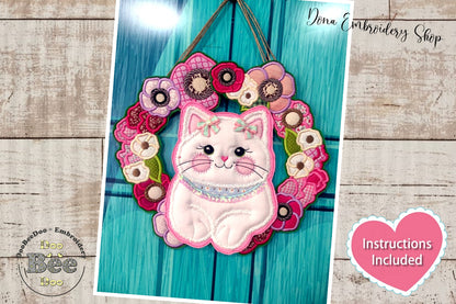 Floral Cat Wreath - ITH Project - Machine Embroidery Design