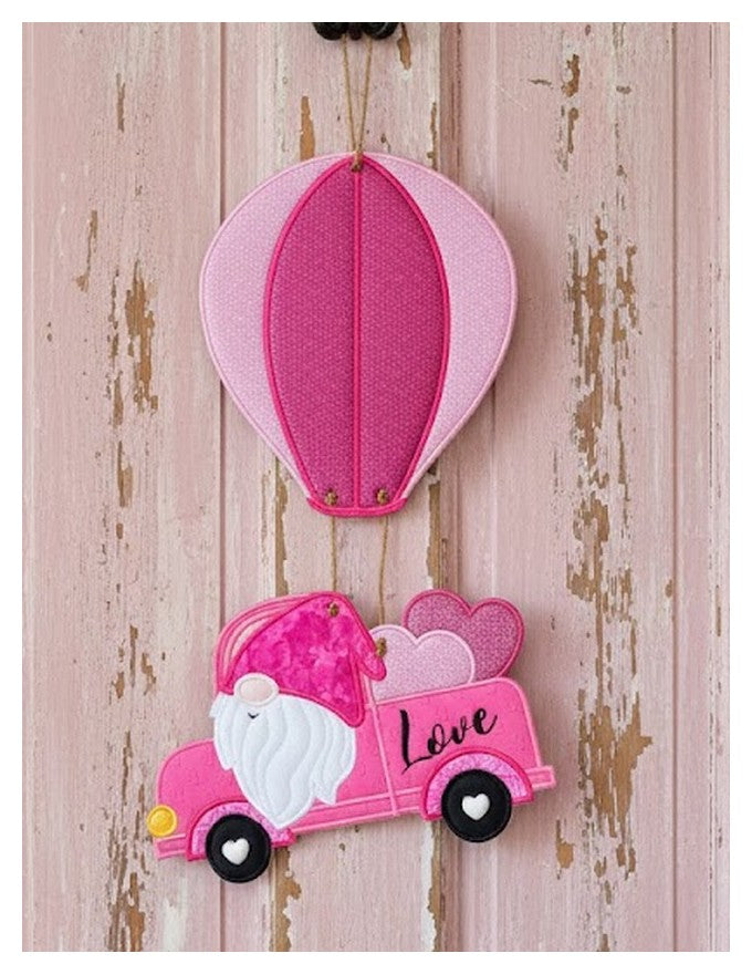 Love Truck Gnome Ornament - ITH Project - Machine Embroidery Design