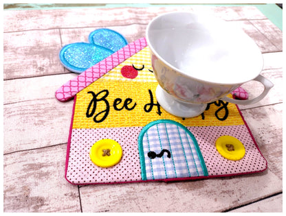 Bee Happy Mug Rug - ITH Project - Machine Embroidery Design