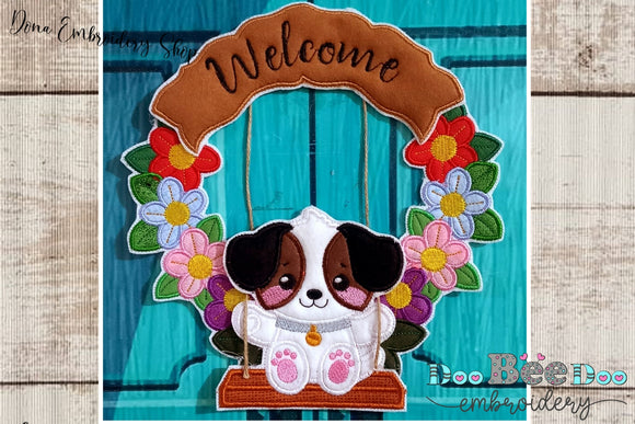 Dog Floral Wreath - ITH Project - Machine Embroidery Design