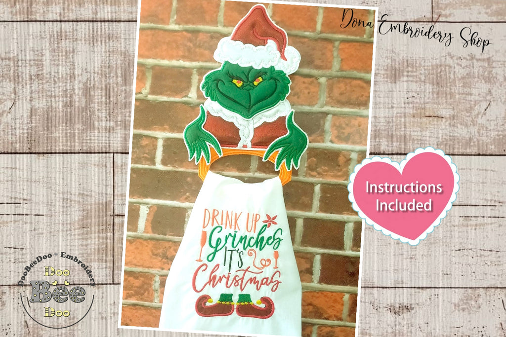 The Grinch Dish Cloth Hanger Set - ITH Project - Machine Embroidery Design