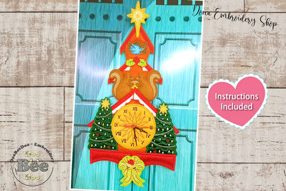 Christmas Red Clock Ornament - ITH Project - Machine Embroidery Design
