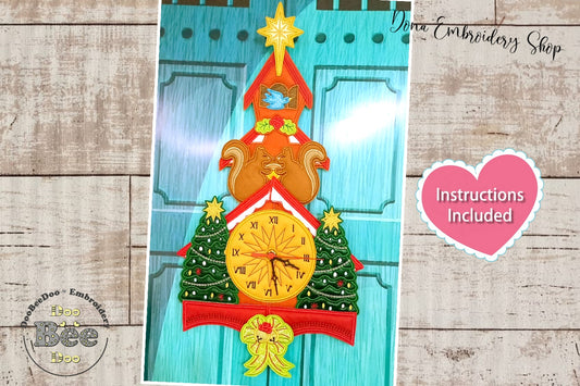 Christmas Red Clock Ornament - ITH Project - Machine Embroidery Design