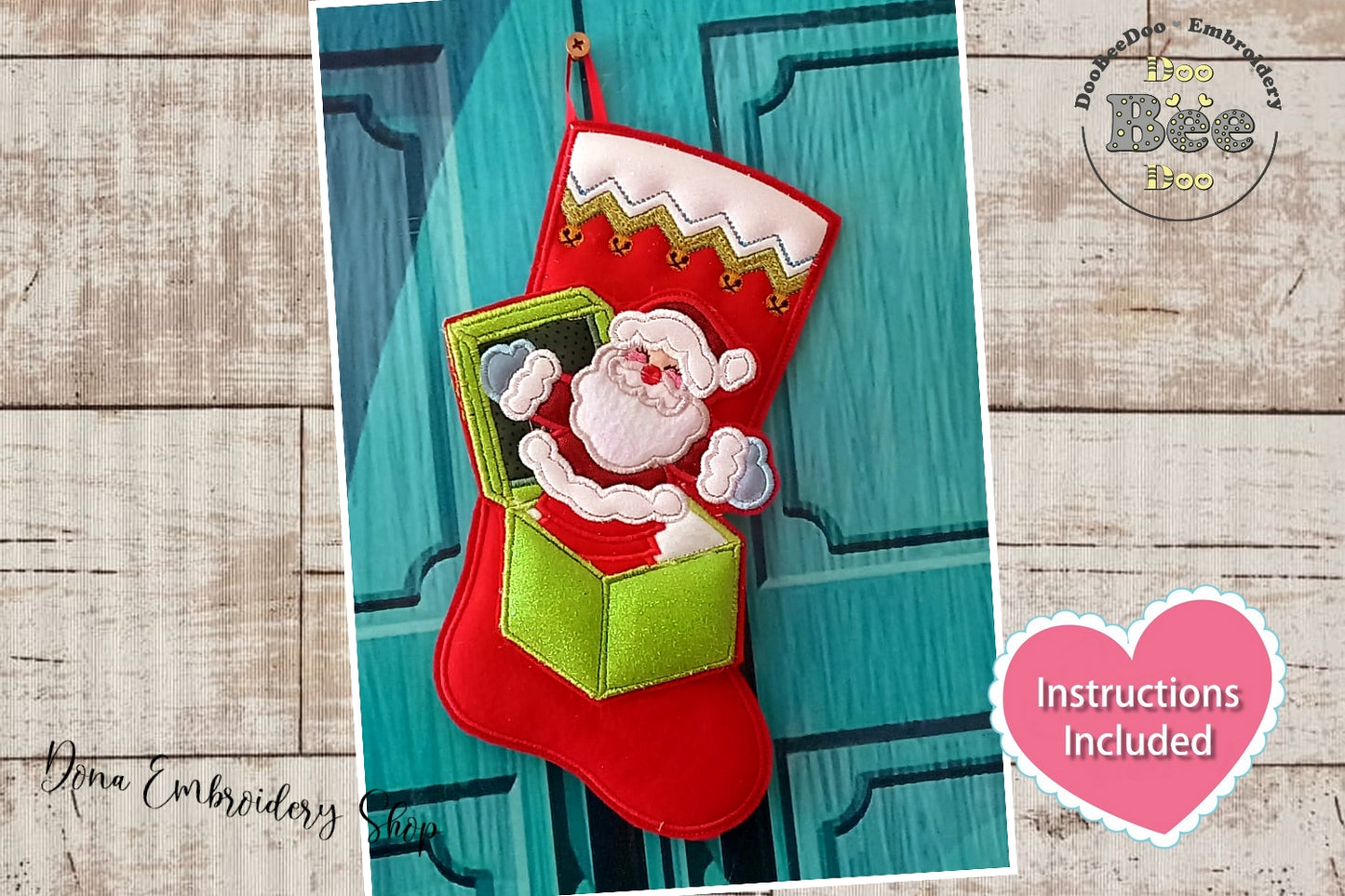 Cute Santa Boot Ornament - ITH Project - Machine Embroidery Design