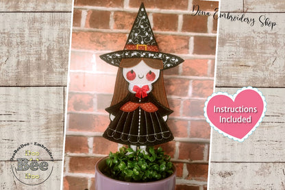 Cute Witch Ornament - ITH Project - Machine Embroidery Design
