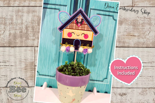 Cute Bee House Ornament - ITH Project - Machine Embroidery Design