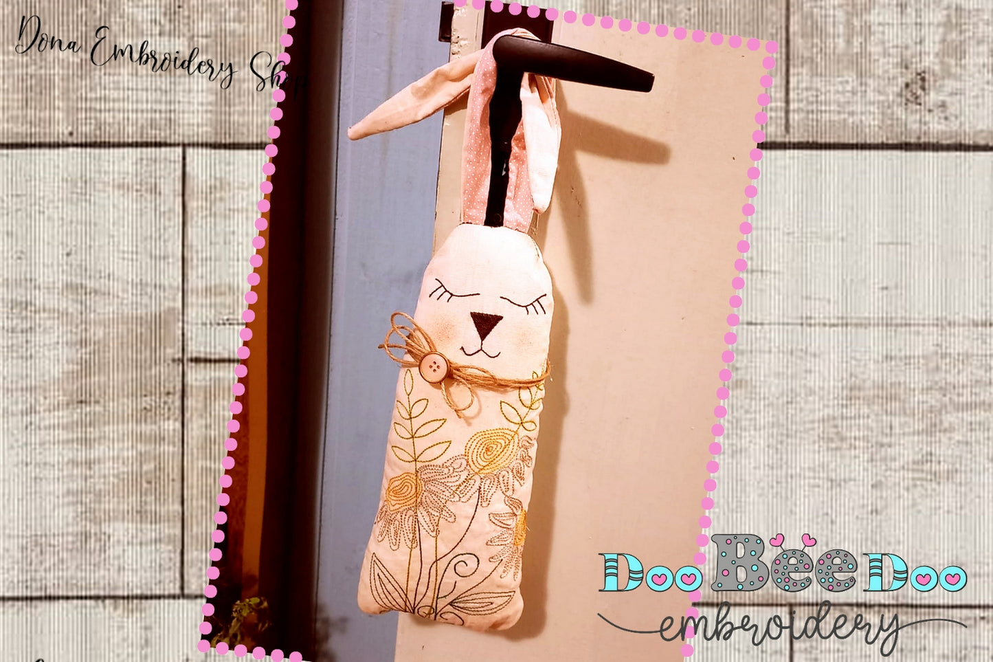 Boho Daisy Floral Bunny Door Hanger- ITH Project - Machine Embroidery Design