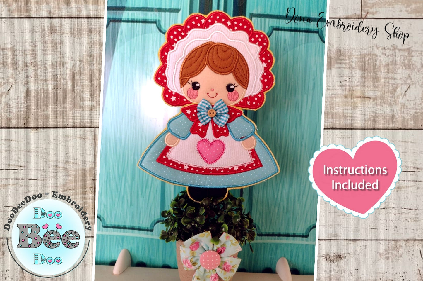 Cute Sunbonnet Doll - ITH Project - Machine Embroidery Design