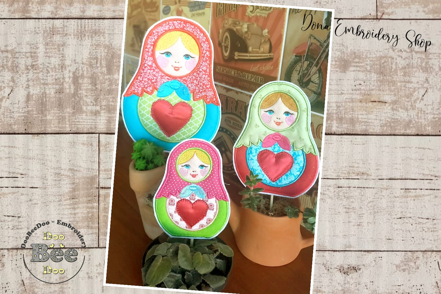 Matrioska Ornaments Set of 3 Designs - ITH Project - Machine Embroidery Design