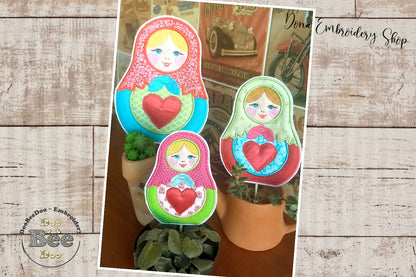 Matrioska Ornaments Set of 3 Designs - ITH Project - Machine Embroidery Design