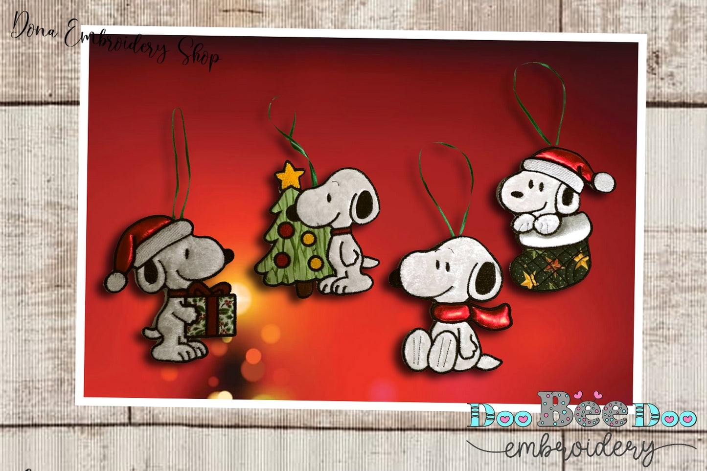 Snoopy Tree Ornaments - Set of 4 Designs - ITH Project - Machine Embroidery Design