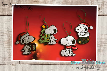 Snoopy Tree Ornaments - Set of 4 Designs - ITH Project - Machine Embroidery Design