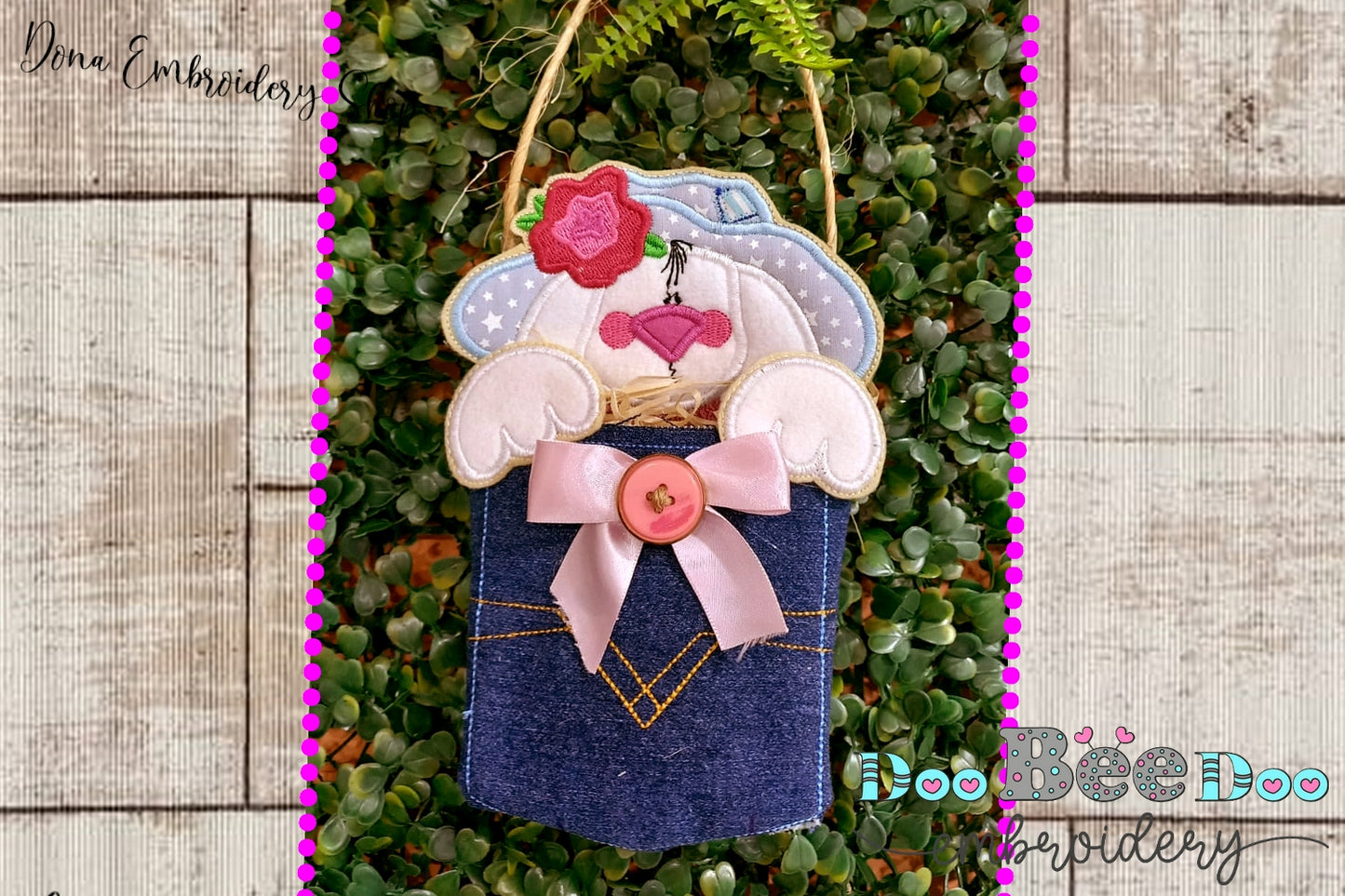 Cute Bunny in the Pocket Ornament - ITH Project - Machine Embroidery Design