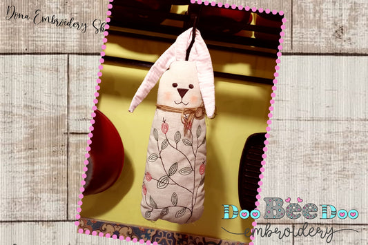 Boho Rose Hips Floral Bunny Door Hanger- ITH Project - Machine Embroidery Design