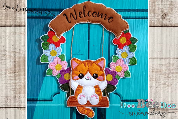 Cat Floral Wreath - ITH Project - Machine Embroidery Design