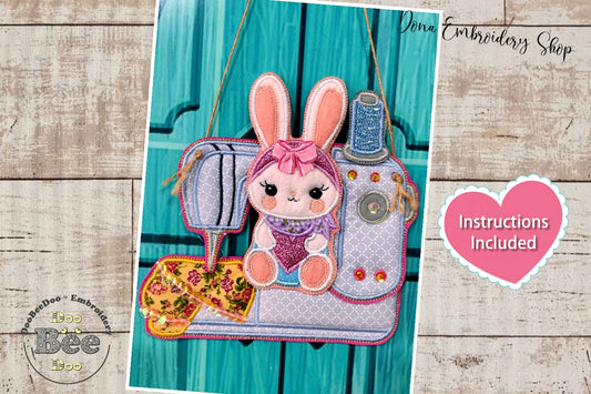 Bunny in the Machine Door Ornament - ITH Project - Machine Embroidery Design