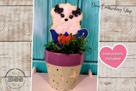 Dog in the cup Vase Ornament - ITH Project - Machine Embroidery Design