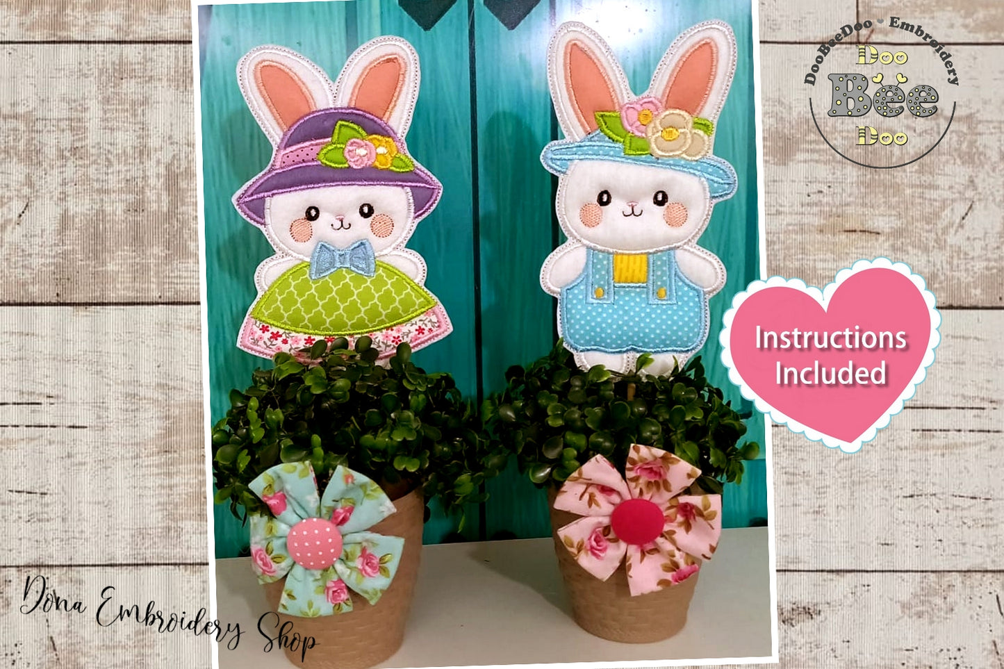 Fashion Bunnies Set of 2 designs - ITH Project - Machine Embroidery Design