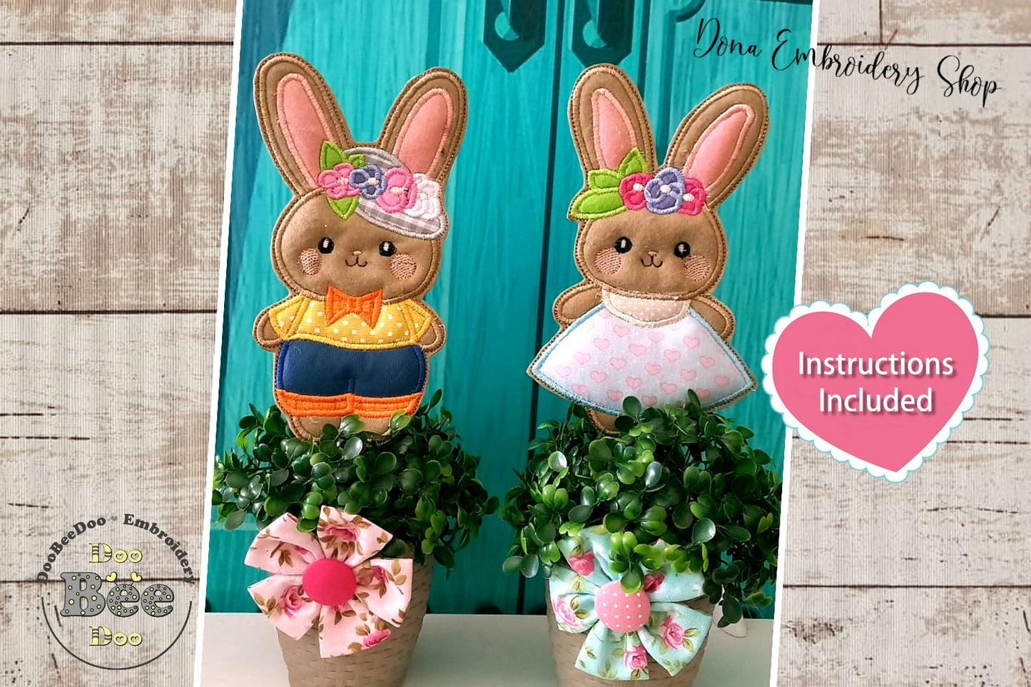 Country Bunnies Set of 2 designs - ITH Project - Machine Embroidery Design