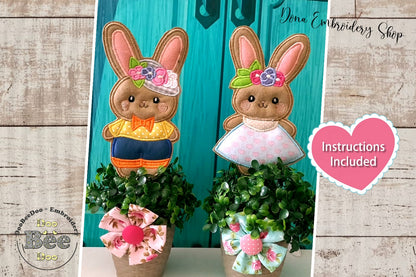 Country Bunnies Set of 2 designs - ITH Project - Machine Embroidery Design