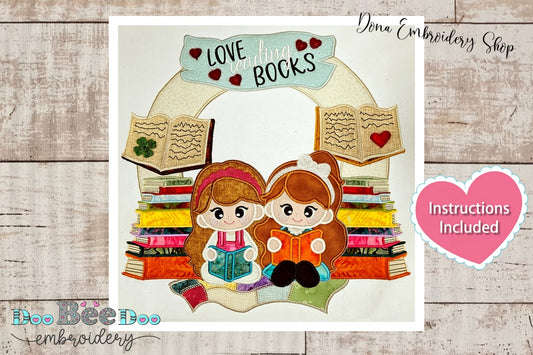 Love Reading Books Wreath Ornament - ITH Project - Machine Embroidery Design