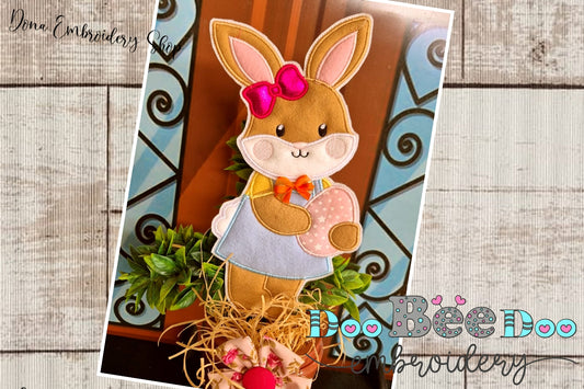 Bunny Girl holding Egg - ITH Project - Machine Embroidery Design