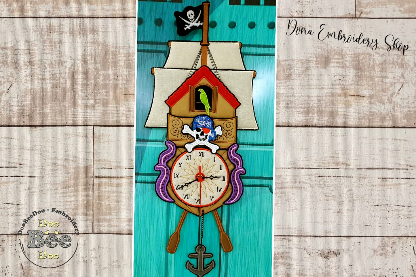 Pirate Ship Cuckoo Clock - ITH Project - Machine Embroidery Design