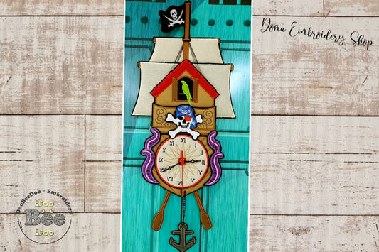 Pirate Ship Cuckoo Clock - ITH Project - Machine Embroidery Design