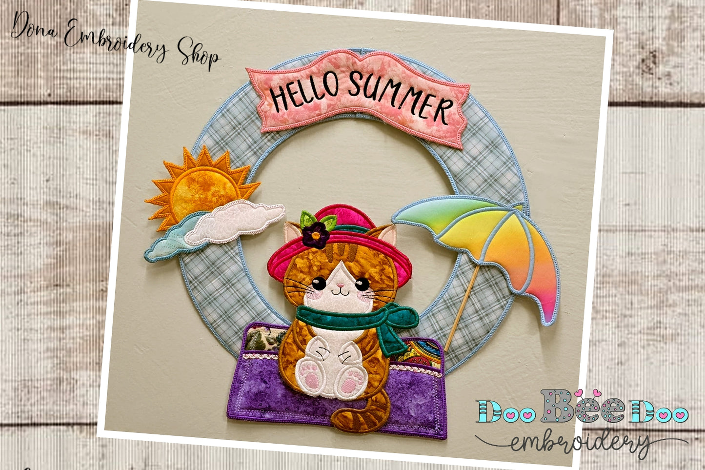 Summer Cat Wreath - ITH Project - Machine Embroidery Design
