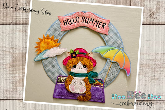 Summer Cat Wreath - ITH Project - Machine Embroidery Design