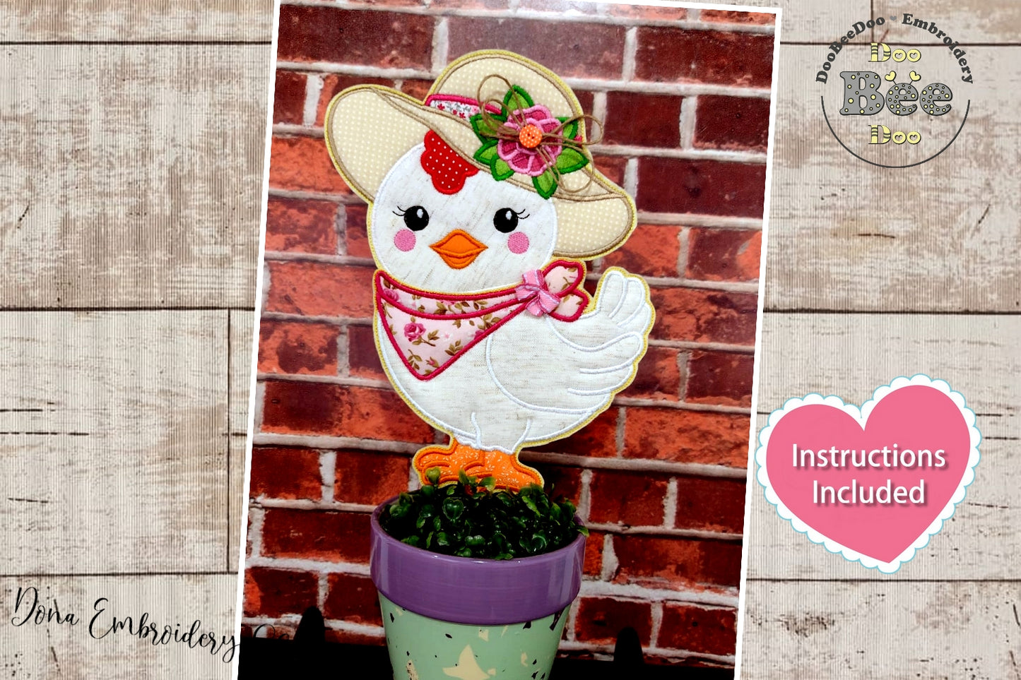 Chicken with Hat Ornament - ITH Project - Machine Embroidery Design