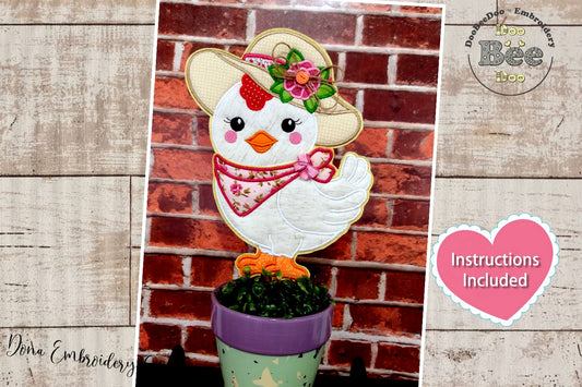 Chicken with Hat Ornament - ITH Project - Machine Embroidery Design