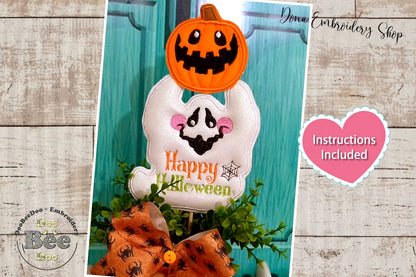 Happy Halloween Ghost Ornament - ITH Project - Machine Embroidery Design