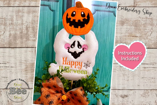 Happy Halloween Ghost Ornament - ITH Project - Machine Embroidery Design