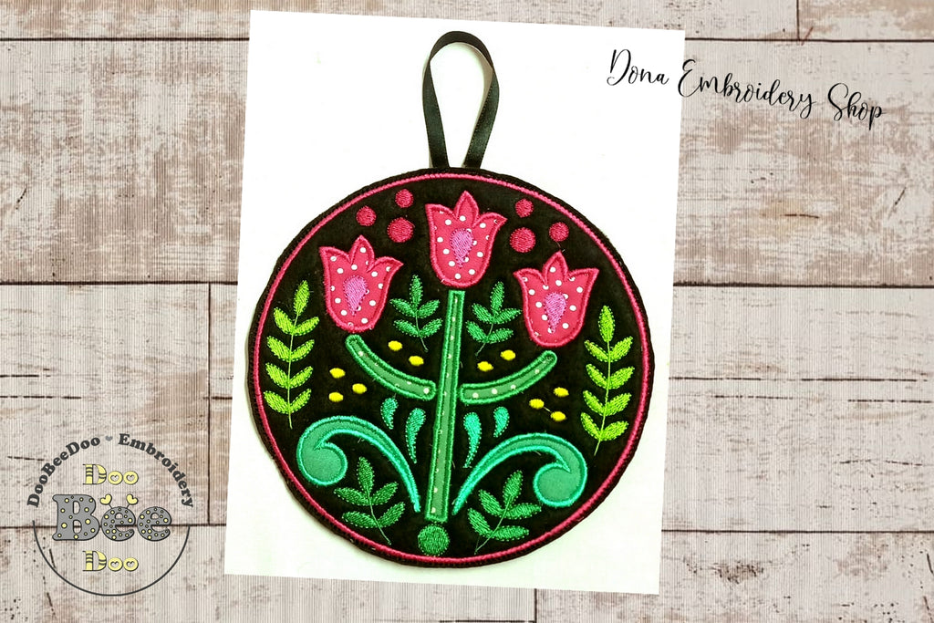 Folk Flowers Hot Pot Rest - ITH Project - Machine Embroidery Design