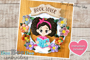 Book Lover Wreath Ornament - ITH Project - Machine Embroidery Design