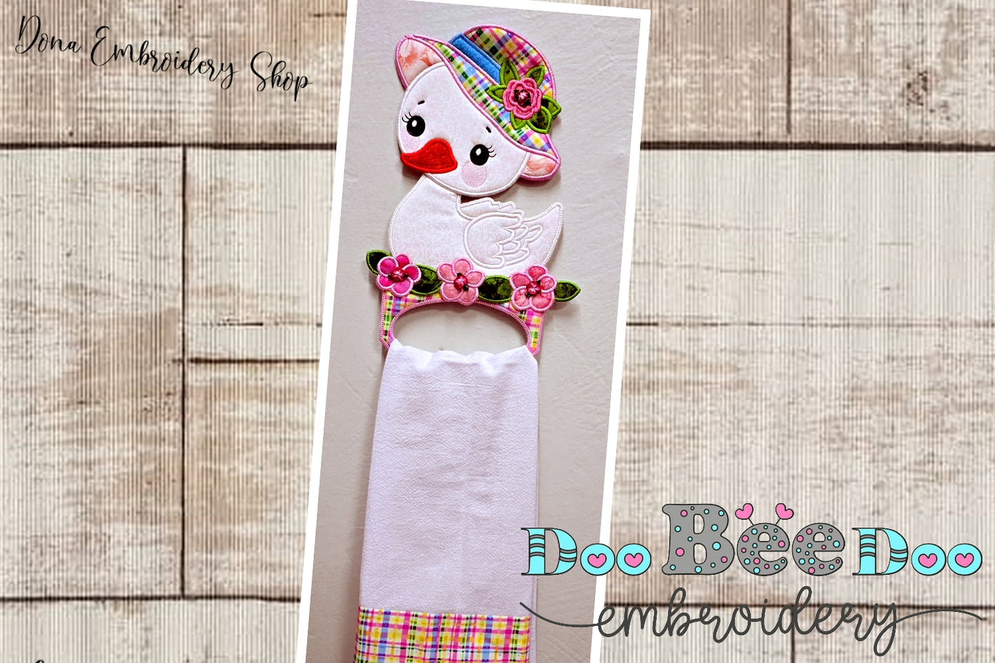 Cute Swan with hat Dish Cloth Hanger - ITH Project - Machine Embroidery Design