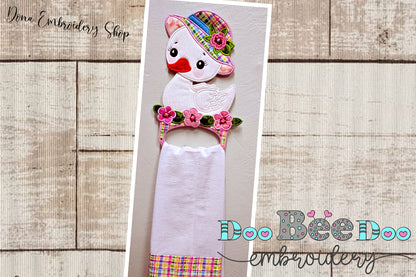 Cute Swan with hat Dish Cloth Hanger - ITH Project - Machine Embroidery Design