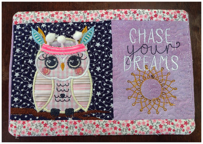 Boho Owl Mug Rug - ITH Project - Machine Embroidery Design