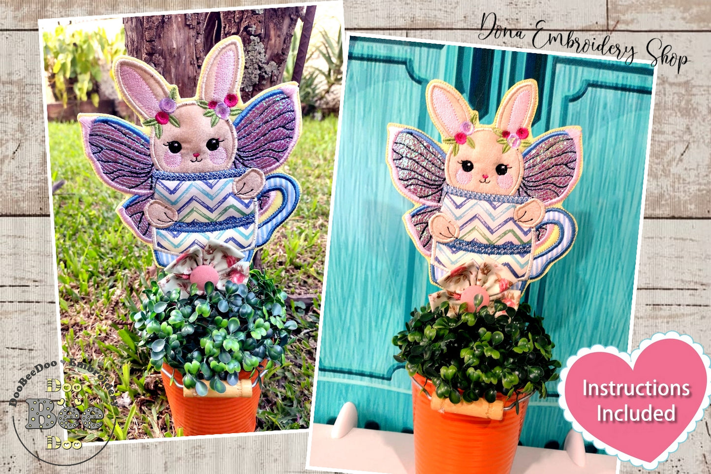 Pixie Bunny Ornament - ITH Project - Machine Embroidery Design