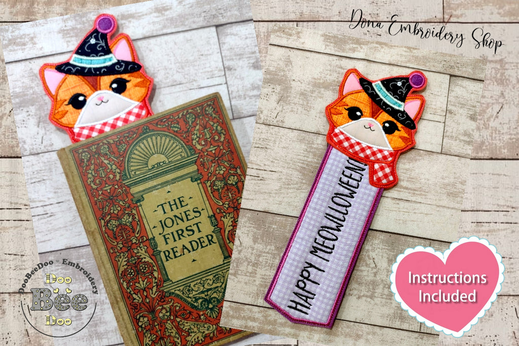 Happy Meowlloween Bookmarker - ITH Project - Machine Embroidery Design (cópia)