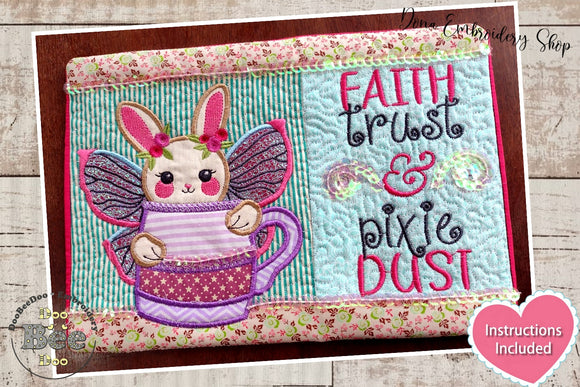 Pixie Bunny Mug Rug - ITH Project - Machine Embroidery Design