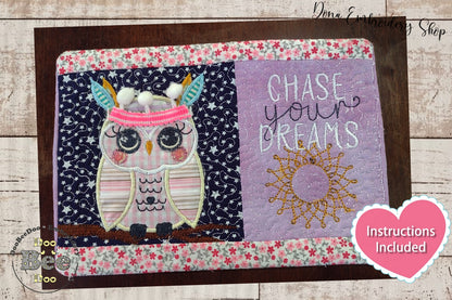 Boho Owl Mug Rug - ITH Project - Machine Embroidery Design