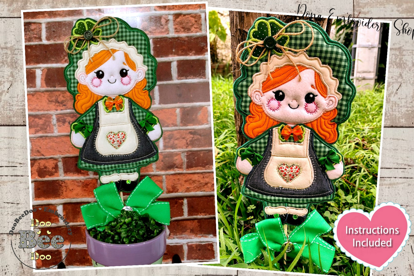 Leprechaun Girl Ornament - ITH Project - Machine Embroidery Design