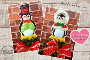 Christmas Penguins Vase Ornament Set - ITH Project - Machine Embroidery Design