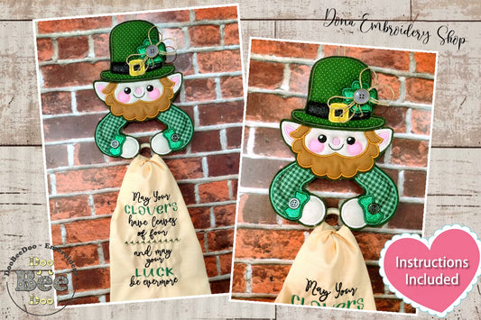 Leprechaun Dish Cloth Hanger - ITH Project - Machine Embroidery Design